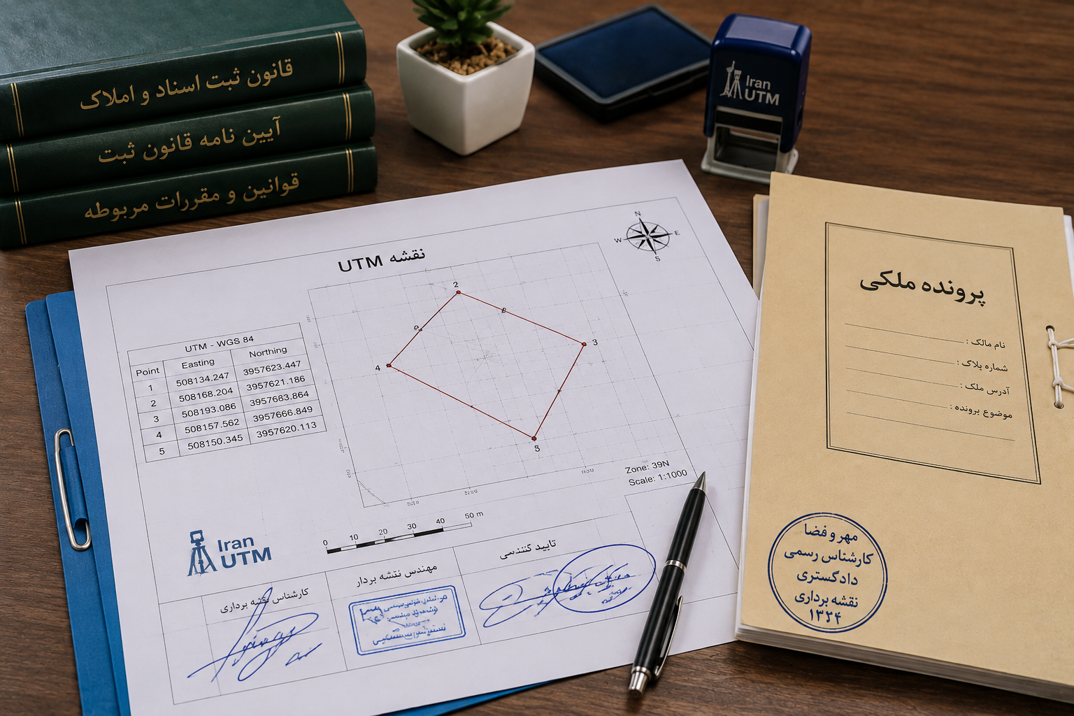 نقشه UTM چاپ شده برای تشکیل پرونده دریافت سند مالکیت