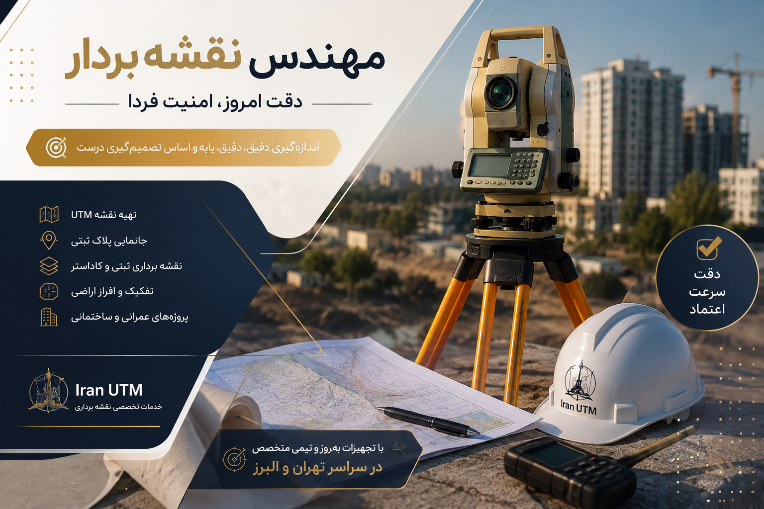 خدمات مهندس نقشه بردار دوربین توتال استیشن و تجهیزات مهندس نقشه بردار به همراه معرفی خدمات تخصصی ایران UTM