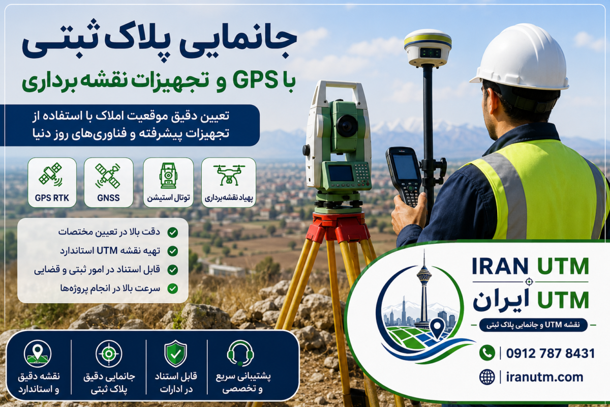 جانمایی پلاک ثبتی با GPS و تجهیزات پیشرفته نقشهبرداری برای تهیه نقشه UTM