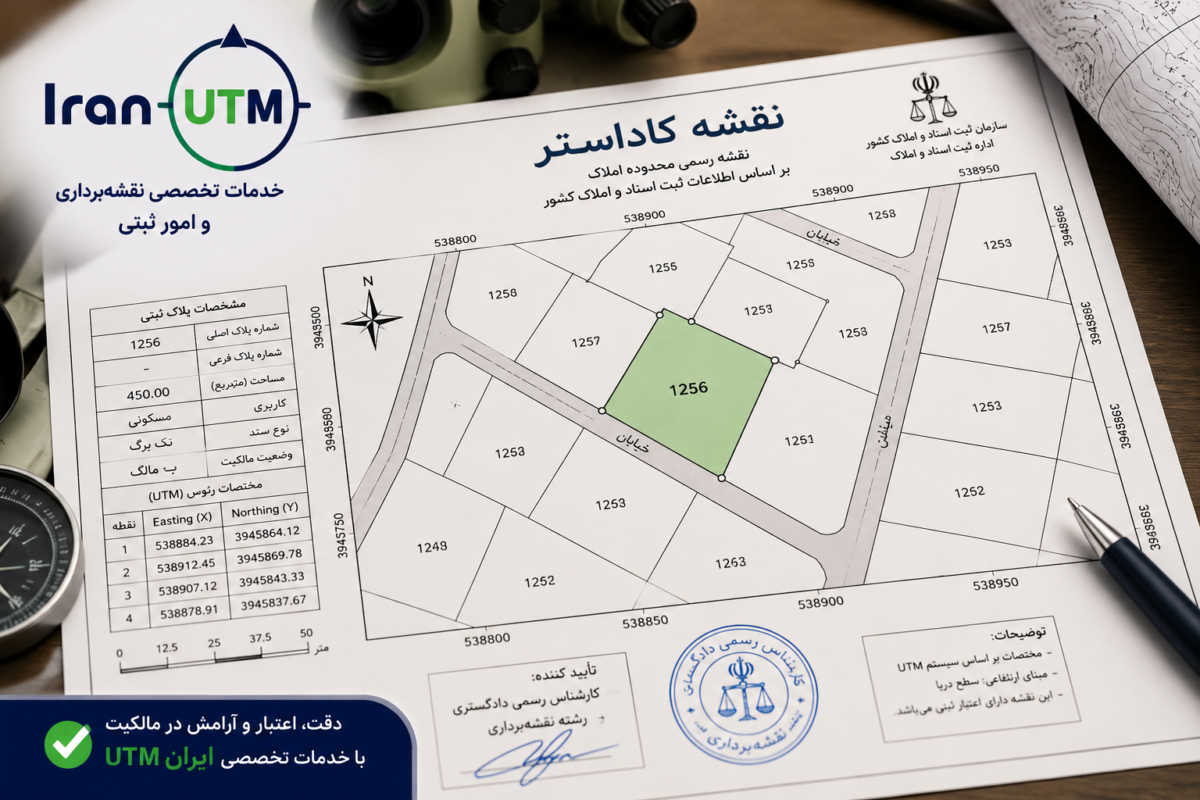 نمونه نقشه کاداستر برای تعیین حدود و موقعیت دقیق ملک