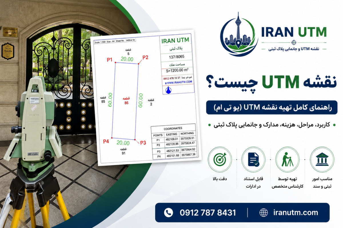 نقشه UTM چیست؛ نمونه نقشه یو تی ام تهیه شده توسط کارشناس رسمی دادگستری برای امور ثبتی و سند تک‌برگ