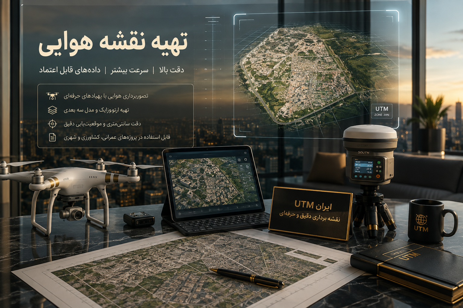 تجهیزات تهیه نقشه هوایی | ایران UTM تجهیزات تهیه نقشه هوایی با پهپاد و گیرنده GNSS