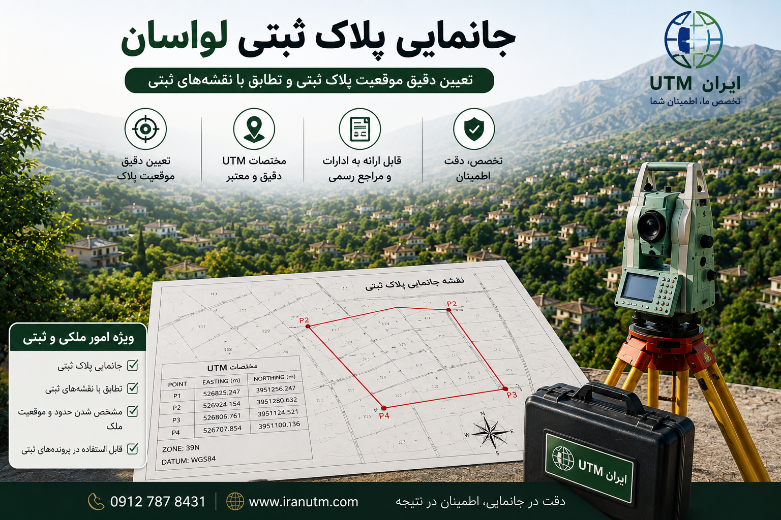 جانمایی پلاک ثبتی لواسان با نقشه ثبتی و مختصات UTM
