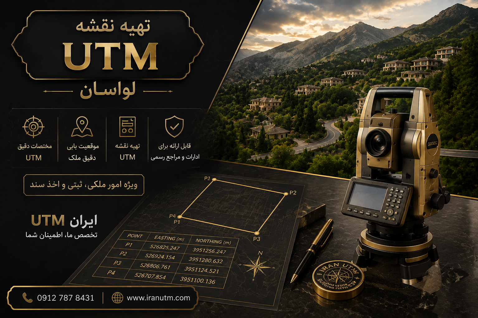 فرآیند تهیه نقشه UTM لواسان فرآیند تهیه نقشه UTM لواسان و برداشت مختصات ملک