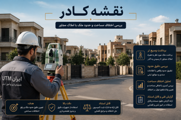 نقشه کادر و برداشت ملک و املاک مجاور برای بررسی اختلاف مساحت | ایران UTM