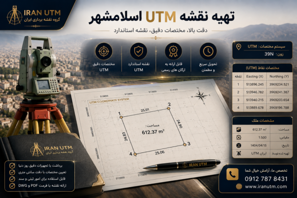نمونه کار تهیه نقشه UTM اسلامشهر با مختصات دقیق ملک