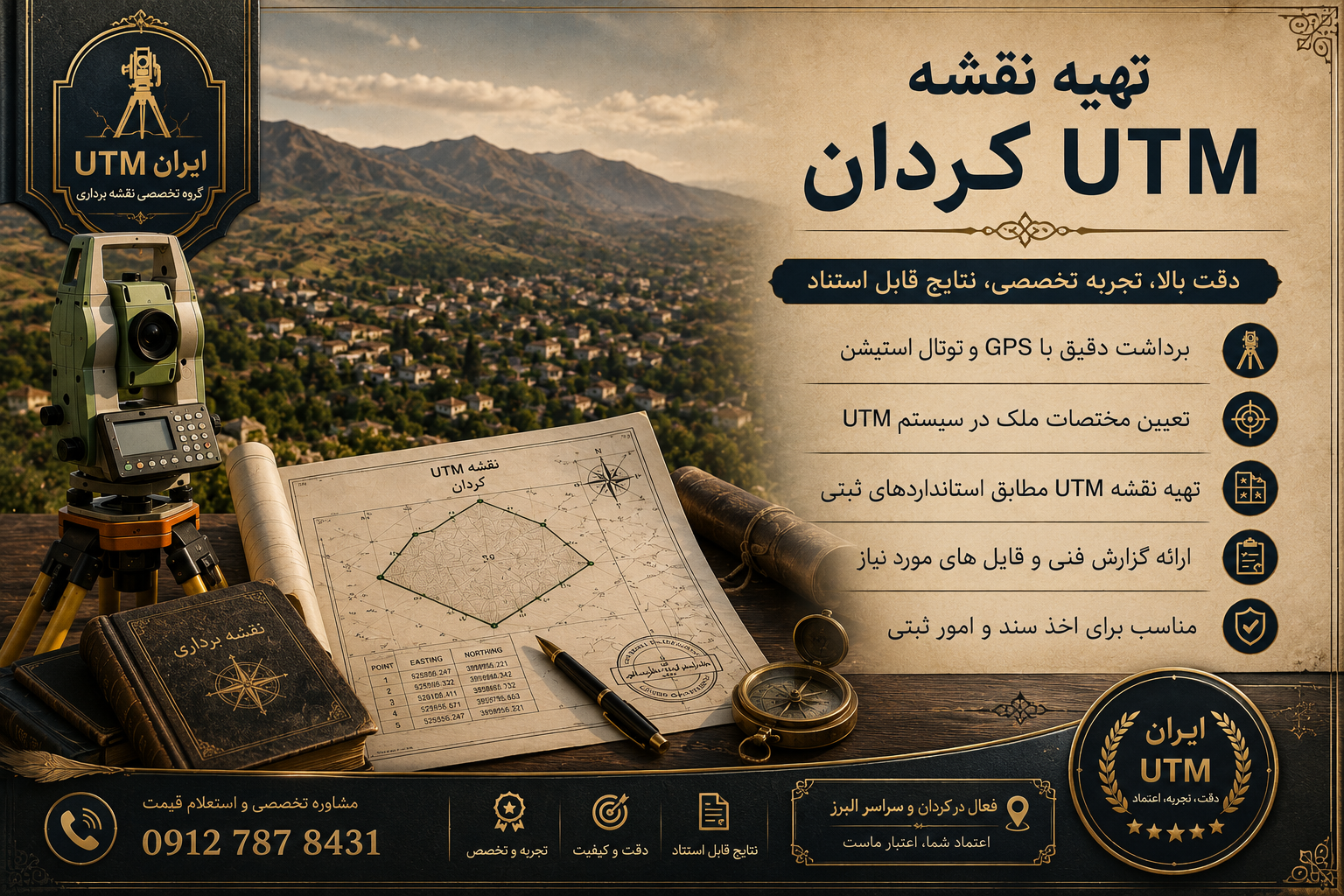 تهیه نقشه UTM کردان و نمونه نهایی نقشه یو تی ام