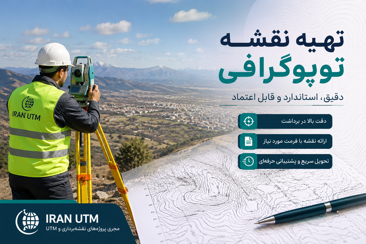 تهیه نقشه توپوگرافی و برداشت ارتفاعی زمین توسط ایران UTM