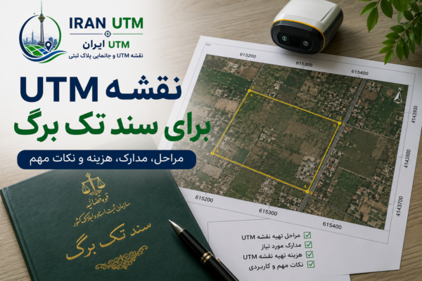 کارشناس نقشه‌برداری در حال تهیه نقشه UTM برای صدور سند تک برگ ملک