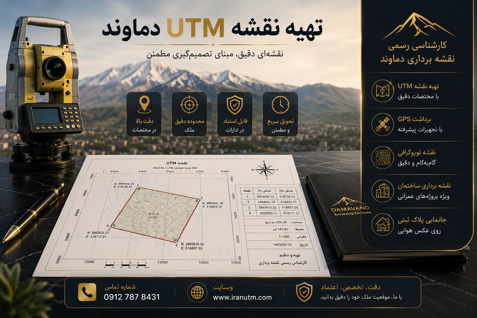 تهیه نقشه UTM دماوند | برداشت و ترسیم مراحل تهیه نقشه UTM دماوند