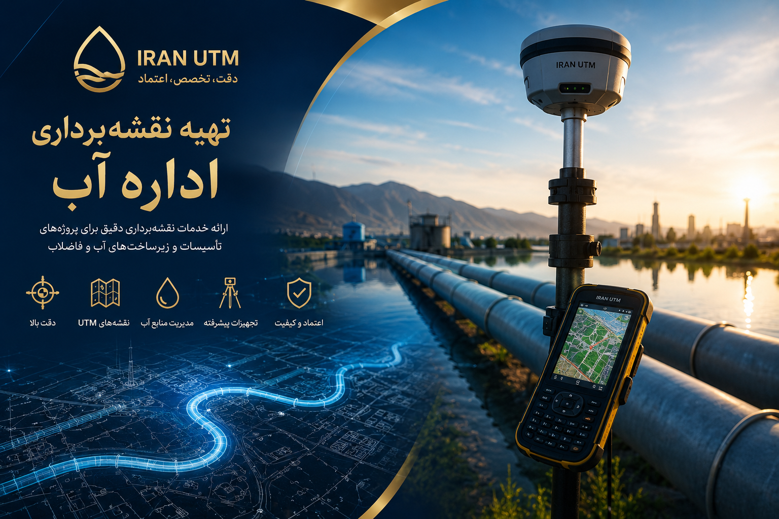 تهیه نقشه UTM مسیر خطوط انتقال آب تهیه نقشه UTM مسیر خطوط انتقال آب و تأسیسات